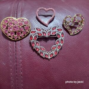 Heart Brooches/Pins, lot of 4